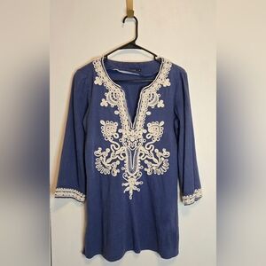 101. Blue Tunic with White and Silver Embroidery